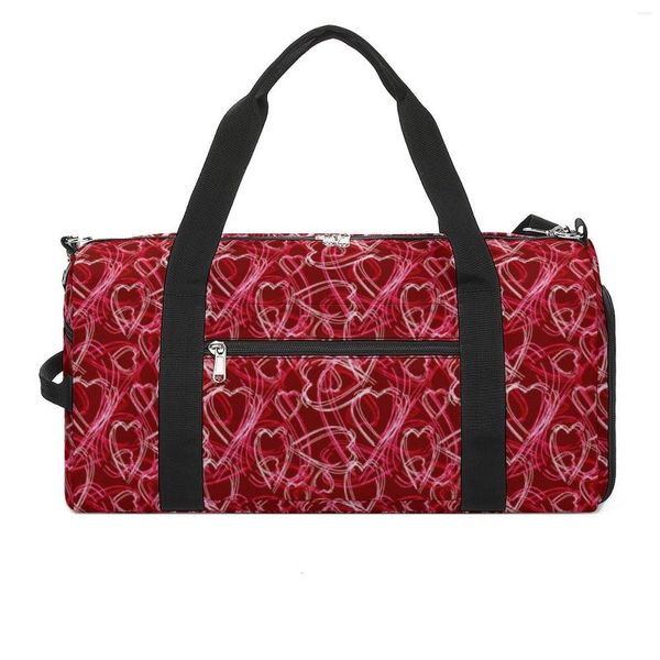 Borse da esterno Trendy Heart Print Sport Abstract Red Hearts Scarpe Borsa da palestra Weekend Uomo Borsa da fitness