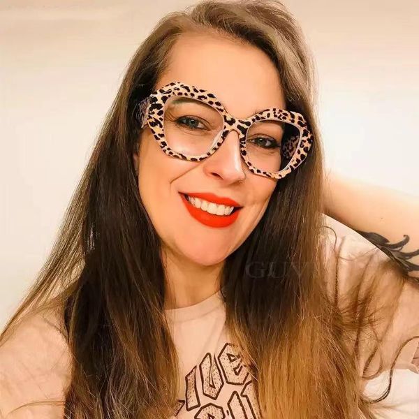 Sonnenbrille Vintage Mode Kunststoff Klar Anti-blaues Licht Candy Farbe Polygon Quadrat Brillen Für Frauen Computer Brillengestell Leopard