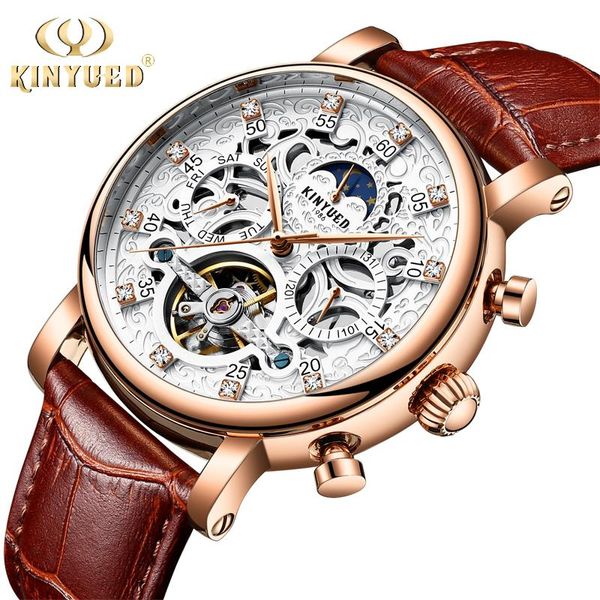 Orologi da polso Uomo Scheletro automatico Impermeabile Fasi lunari Calendario Orologi meccanici Tourbillon Business Horloges Mannen