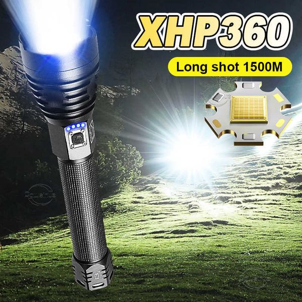 El feneri Torçları XHP360 Güçlü LED Fenslight 4500mAH USB Şarj Edilebilir Meşalesi Su Geçirmez Taktik El El Fener Işık İş Kampı Flash Işık 0109