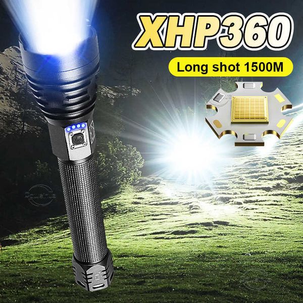 Lanternas tochas xhp360 poderoso lanterna LED 4500mAh USB tocha recarregável lanterna tática de lanterna tática Luz de trabalho de acampamento Flash Light 0109