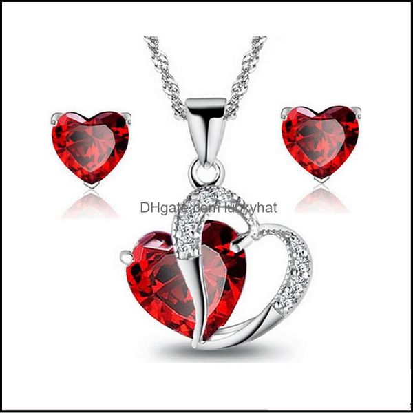 Подвесные ожерелья модные ювелирные украшения наборы Sier AAA Cubic Циркон CZ Red Heart Sergs Gif