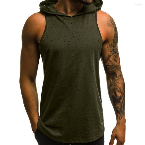 Tanques masculinos tampo colorido sólido colete de capuz de verão Summer Slim Casual Basic Basicwearwear modela sem mangas camiseta tirantes hombre 2023