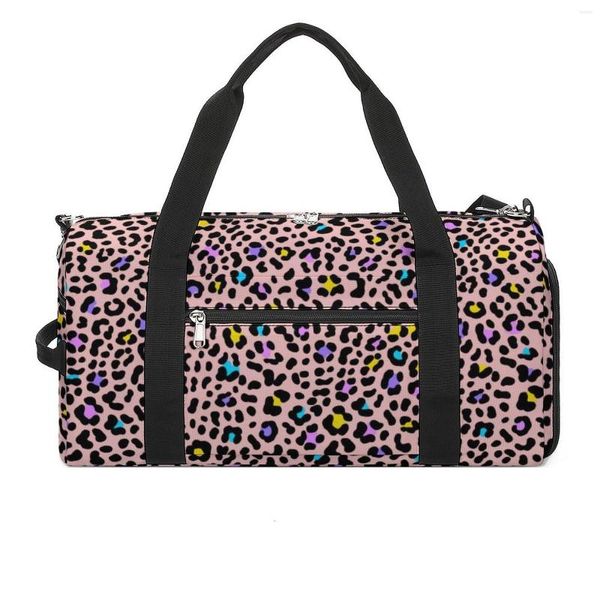 Borse da esterno Stampa animalier Sport con macchie di leopardo rosa Grande borsa da palestra Allenamento Borsa da fitness per uomo Donna