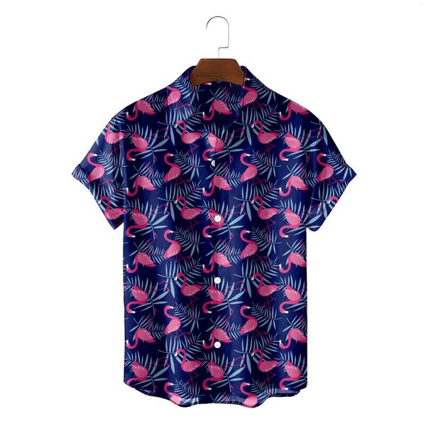 Männer Casual Hemden 2023 Hawaiian Shirt Männer Sommer Flamingo Zeichnung Druck Für 3D Herrenmode Einreihige Zurück Kubanischen Kragen