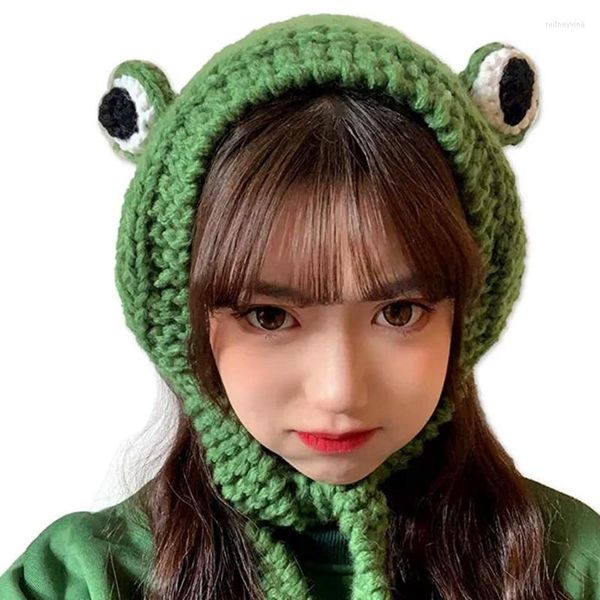 Beralar Kadın Kızlar Tığ Örgüsü Kış Kafa Bandı Şapka Beanie Sevimli Karikatür Kurbağa Büyük Gözler Kulak Şakası Po Props