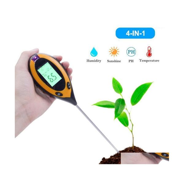 PH METERS 4 in 1 Tester del terreno Meter Digital Monitor Monitoraggio della temperatura Suncia solare per le piante da giardinaggio Farmed1 Droping Office Dhkyv