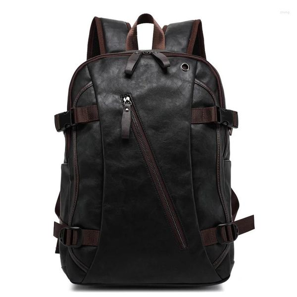 Rucksack Stilvolle College-Schule Tasche Männer Öl Wachs Leder Vintage Retro Laptop Männer Casual Business Reisetaschen Straße Rucksack