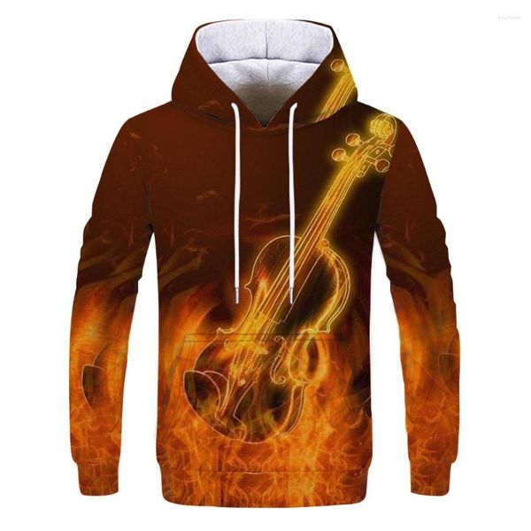 Felpe con cappuccio da uomo 2023 Stampa Musica Chitarra 3d Tute Costume Uomo / Donna Felpa con cappuccio Manica lunga Kpop Casual Felpa con cappuccio Fiamma Abbigliamento per ragazzi / ragazze