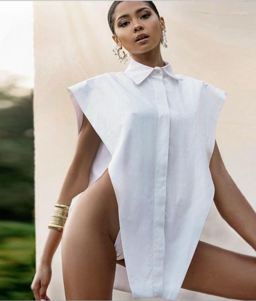 Camisas femininas Gaono Novelty tops Sexy Cut Out Button Up Camisa Branca Mulheres Moda Moda Manumental Grandes dimensionários
