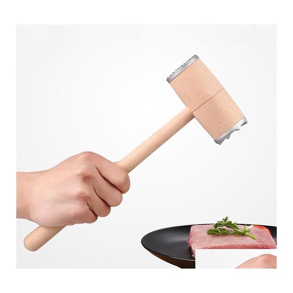 Fleischgefl￼gelwerkzeuge Holz Tenderizer Hammer Doppelseite Aluminium Steak Rindfleisch Schweinefleisch H￼hner K￼che Professionelle H￤mmer VF1585 Drop de dhxvk