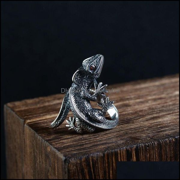 Cluster-Ringe, trendiger, personalisierter, verstellbarer Vintage-Eidechsen-Ring für Männer, niedlicher Cabrite-Gecko-Chamäleon-Anole-Frauen-Tierschmuck-Geschenk Otjcg