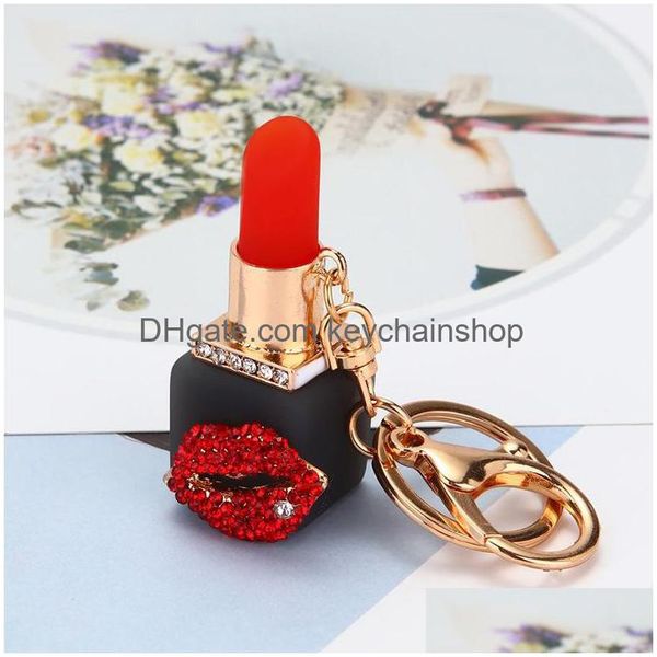 Portachiavi Catene per rossetto Strass di cristallo Portachiavi per auto Titolare Moda donna Portachiavi Accessori Borsa per gioielli Ciondoli con ciondolo per Dh1Q6