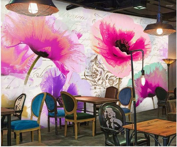 Duvar Kağıtları Özel Po Duran 3D Duvar Kağıdı Modern Yağlı Boya Çiçekleri İngilizce Harfler Duvarlar İçin Ev Dekoru 3 D