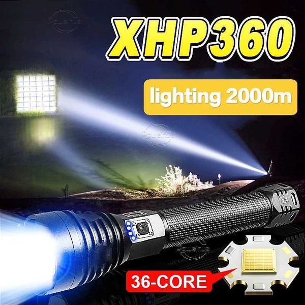 Фонарики факелов Перезарядка фонарик 250000 Lumen XHP360 Мощный фонарь перезаряжаемый лампа