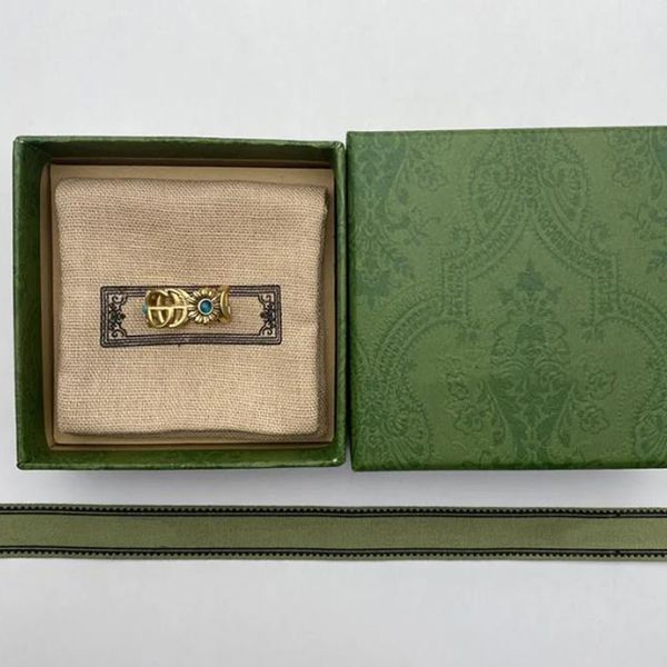 Designer anel de flor dourada padrão amor anéis azul diamante moda mulheres jóias homens brilhando letra g com caixa