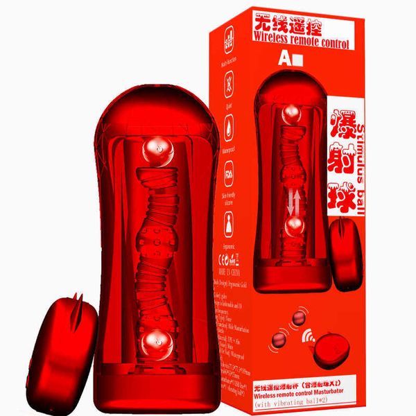 Itens de beleza Máquina de explosão sem fio Copo Dispositivo de masturbação do pênis Cristal transparente Bola de choque de dupla vibração Ferramenta sexy masculina para homens