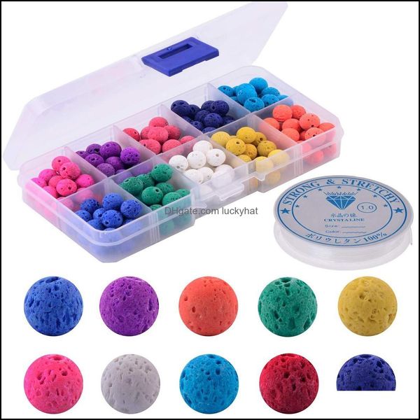 Andere anpassbare 8 mm runde Perlen aus Vulkangestein, verstreut, 10 Farben, verpackte Kombination von 200 Stück pro Box, Drop-Delivery-Schmuck Otw80