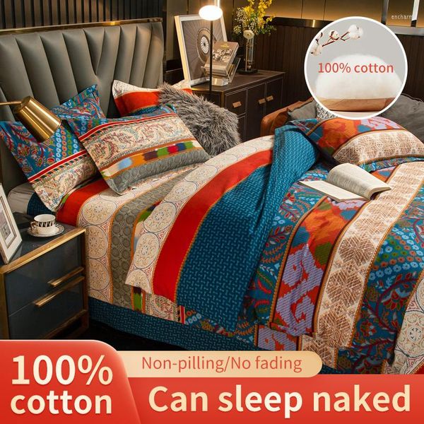 Bettwäsche-Sets im böhmischen Stil, Baumwoll-Bettbezug und 2 Kissenbezüge, Twill-Einzel- oder Doppelbettgröße, können individuell angepasst werden