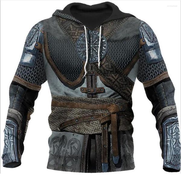 Erkek Hoodies Viking Zırh Dövme 3D Baskılı Erkekler Harajuku Moda Sweatshirt Cosplay Kostüm Unisex Sıradan Ceket Zip Hoodie