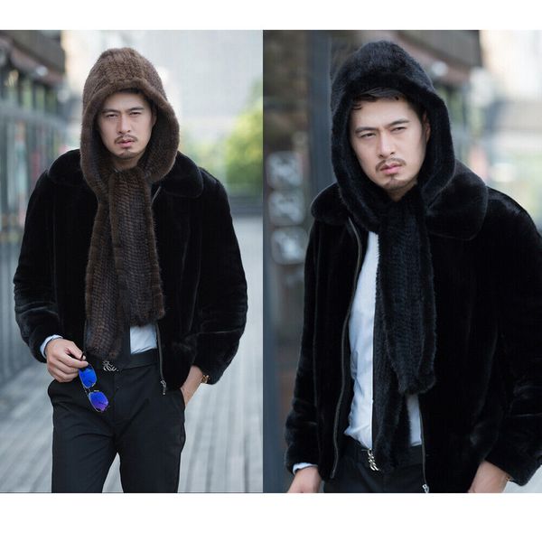 Мужская настоящая норка меховой шарф один кусочки зима теплый шейный шейный чехол, глупый, черный