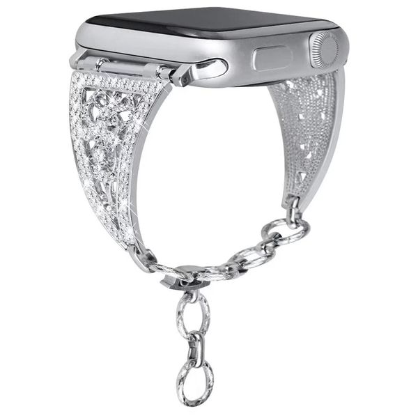 Pulseira de mulheres de diamante de luxo para a série de bandas de relógios Apple 8 7 6 SE 5 4 3 Moda Metal Strap Iwatch Ultra 49mm 41mm 45mm 40mm 44mm Corrente de corrente