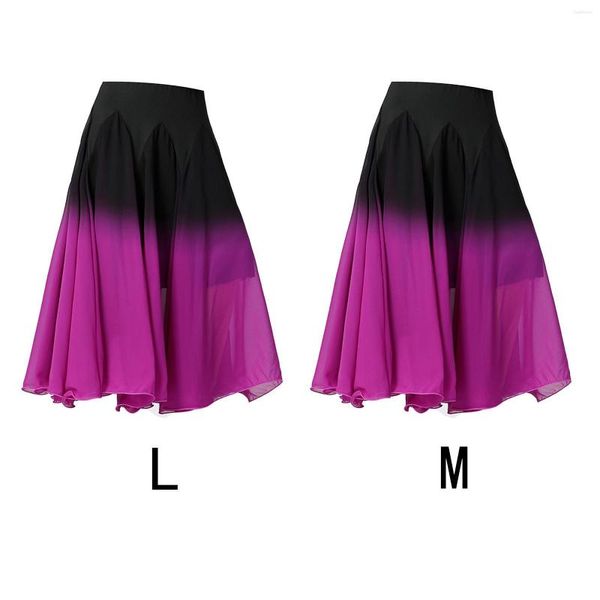 Stage Wear Womens Ballroom Dance Skirt Black Purple Gradient Belly Dance Dress Holiday Weekend Fancy Long Wedding Full Latin