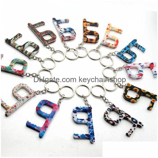 Schl￼sselringe Mode Keyrings Blumenaufzug Kn￶pfe Kontaktlose Werkzeug T￼rgriff Griff Sicherheit Schutz Isolation Notouch Opener Auto DHXFE