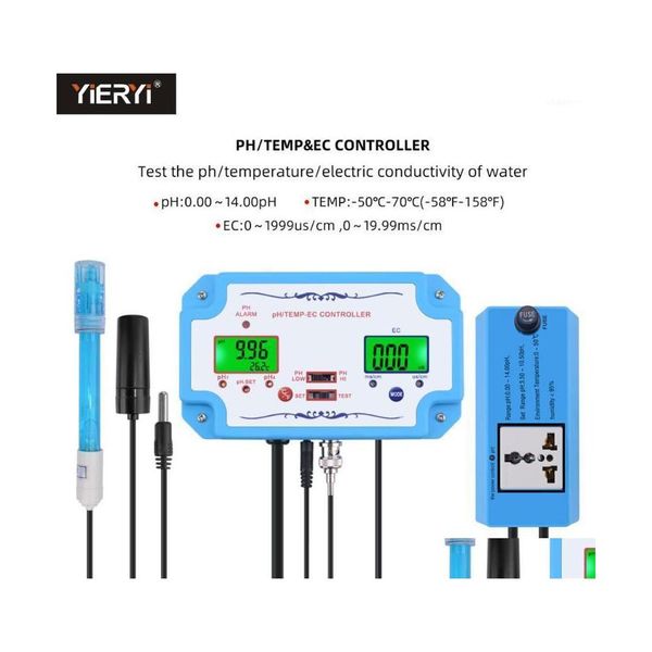 Misuratori Ph Online Ph/Ec/Temp Tester Misuratore Rilevatore Qualità Acqua Controller Relè Spina Elettrodo Sostituibile Tipo Bnc Sonda Us Eu Pl Dhpvd