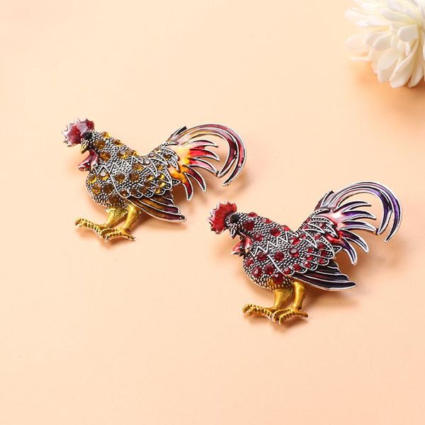 Broschen Volldiamant Tierbrosche Kristall Strass Huhn Hahn Henne Bauernhof Pin Kleidung Schmuck Damen Mehrfarbig