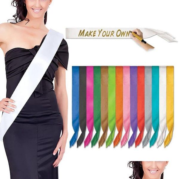 Украшение вечеринки DIY Blank Sashes Shoder Bess for Lady Hen Celebration Свадебный атласный створчатый девичник собирайте припасы Drop D DH9DX