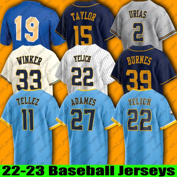 22 Christian Yelich Willy Adames beyzbol forması Owen Miller Rowdy Tellez Robin Yount formaları Jesse Winker Victor Caratini Luis Urias Garrett Mitchell zxb21s