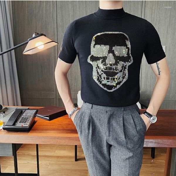 Erkek Tişörtleri Avrupa Moda Markası Açık Mekan Tasarım Kafatası Sondaj Özel Yaz Kısa Kollu Kazak Hassas Örgü Külkü