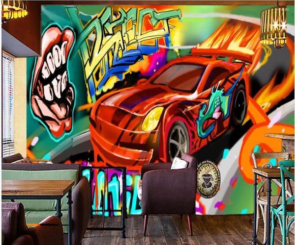 Wallpapers Benutzerdefinierte Po-Wandbild 3D-Tapete Retro Nostalgische Graffiti-Auto-Wandmalerei Bar Esszimmer Wandbilder für Wände 3 D