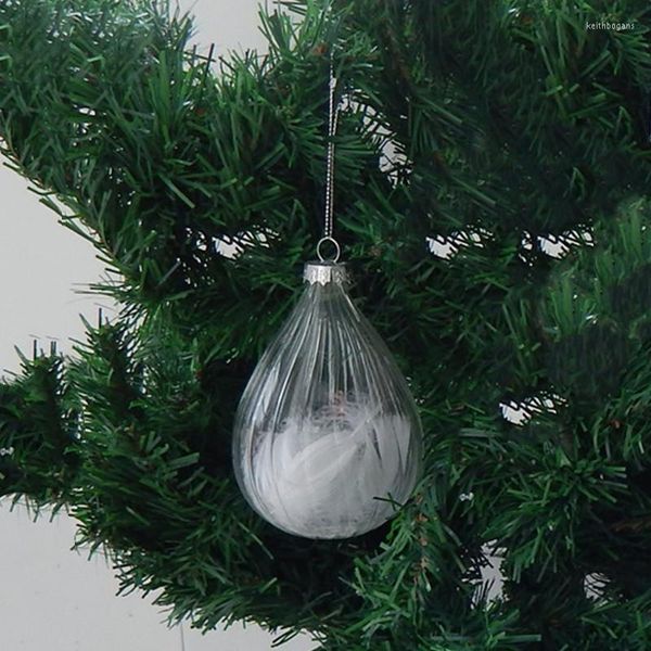 Party-Dekoration, 6 Stück, 12 cm, kleine Größe, transparent, gestreift, Glastropfen-Anhänger, Weihnachtsbaum-Hängeornament