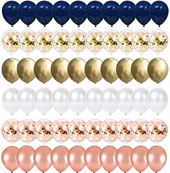 Decorazione per feste 1 set Palloncini coriandoli oro blu navy da 10 pollici Palloncini in metallo bianco perla rosa Forniture per matrimoni di compleanno