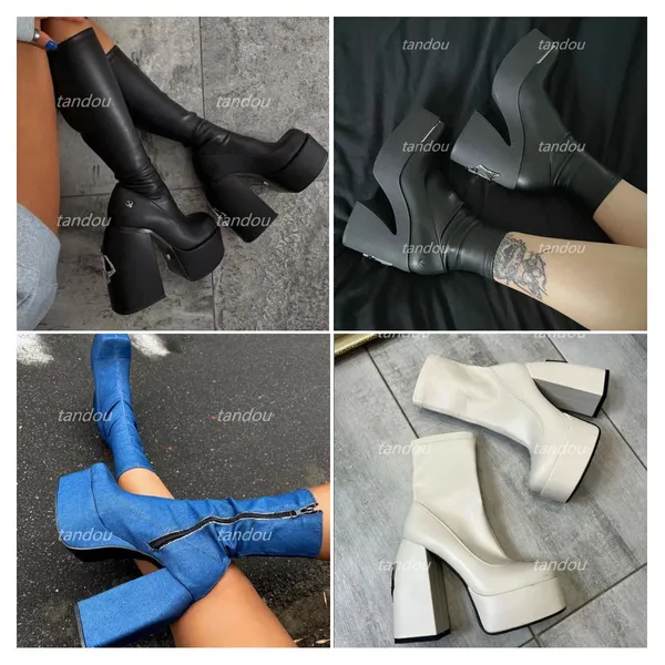 Çıplak Wolfe Baharat Siyah Streç Çizmeler Tasarımcı Şeker Uzanır Kadın Deri Diz Çizme Çevresi Astar Yüksek Topuk Platform Patik Boyut 35-41