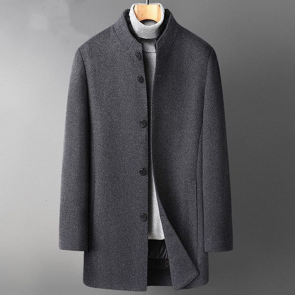 Lã de lã masculina mistura de colar de lã de colar de gola stand -up casaco de visita destacável WDON WDON Doublesided sobretudo Cashmere 230107
