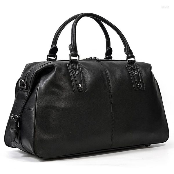 Reisetaschen POOLOOS Design Leder Reisetasche Weiches Rindsleder Duffle Schwarz Wochenende Männer Frauen Gepäck 50 cm