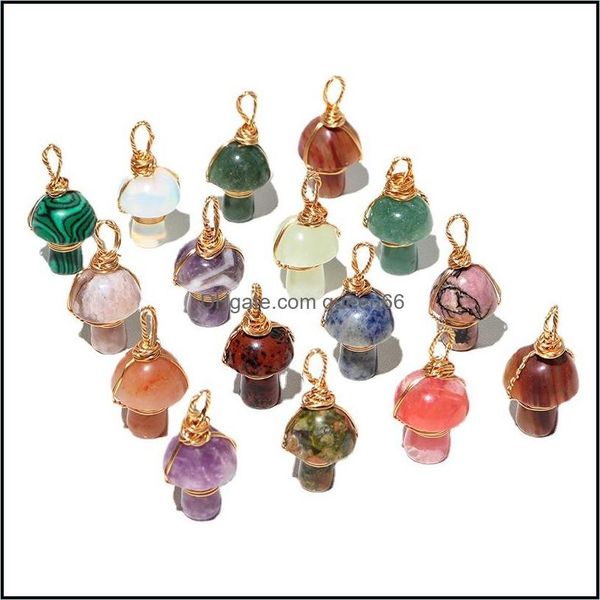 Charms Carving de pedra natural 20mm Mushroom Pingents Pingents Reiki Healing Crystal Tiger Eye Rose Quartz Aventurines para colar otea4