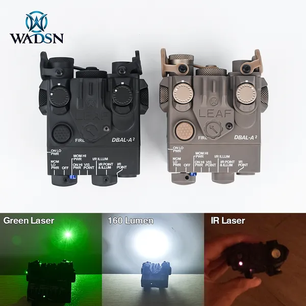 WADSN DBAL-A2 Airsoft Mini PEQ Green Dot IR Puntamento laser con luce bianca PEQ15 dbal a2 Caccia Tatical Strobe Light
