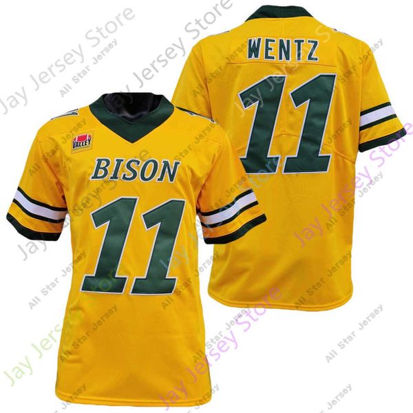 Fußballtrikots NDSU North Dakota State Bison Fußballtrikot NCAA College Carson Wentz Grün Gelb Größe S-3XL Alle Nähte für Jugendliche und Herren