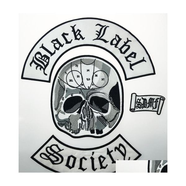 Nähen Kurzwaren Werkzeuge Großhandel Ausgezeichnetes 4-teiliges Rückenset Black Label Society besticktes Eisen-Bikerjacken-Reiterweste auf jedem Kleidungsstück Dhy9U