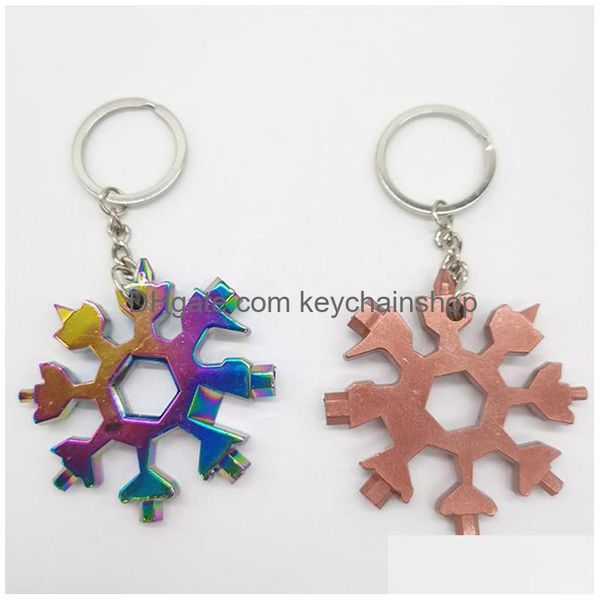 Schl￼sselringe Schneeflockenschl￼sselwagen Keychains 18 in 1 Bierflaschen￶ffner Metallanh￤nger Kettenhalter Spanner Hex -Werkzeuge Souvenirs Regen Dhjuj