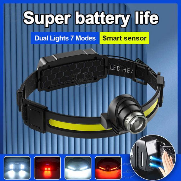 Taschenlampen Hochleistungs-LED-Scheinwerfer 10000 Lumen Kopflicht XHP160 wiederaufladbare Top-Stirnlampen Campingscheinwerfer Angelkopf-Taschenlampen 0109