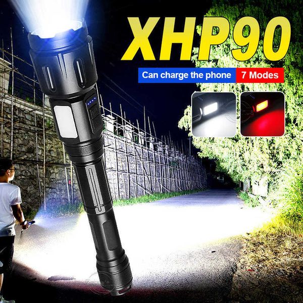 Lanternas tochas 250000 lúmen lanternas LED de alta potência com zoom xhp90 acampamento tocha luz poderosa flash flash leve lâmpada de trabalho 0109