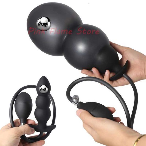 Massager per adulti gonfiabile enorme tappo anale spina con sfere in acciaio integrato Donne vaginali dilatatori vaginali in silicone Massager Massager Men Sex Toys