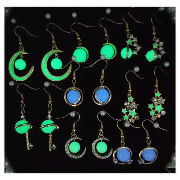 Baumeln Kronleuchter Leuchtende Anhänger Ohrring Klassische Sterne Mond Schlüsselform Glow In The Dark Ohrringe Frauen Fluoreszenz Schmuck Drop D Otqis