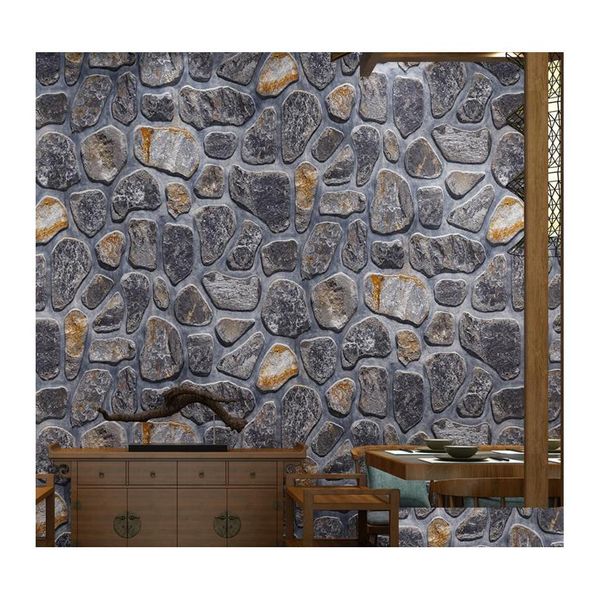 Pap￩is de parede Vintage Stone Wallpaper 3D Decora￧￣o de casa ￠ prova d'￡gua Rolo de papel de parede de tijolos para fundo bar personalizado decorativo Sho dhzxn