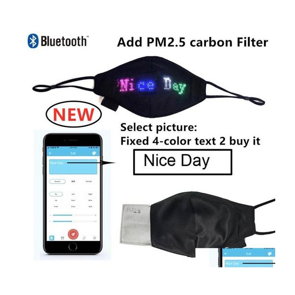 Дизайнерские маски светодиодные маски Bluetooth Программируемое сияние с PM2.5 Фильтруя приложения для мобильного телефона редактирование рождественское подарок Drop Dheyo
